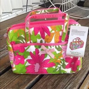 Soho Pink Green Floral Terry Cloth Satchel Mini Duffel Handbag Purse Bag NEW NWT